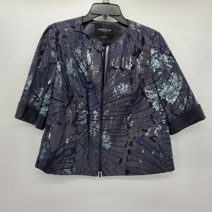 Lafayette 148 Etched Palm Zip-Front 3/4-Sleeve Denim Jacket women's medium